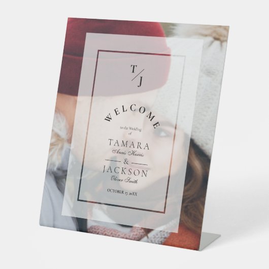 Elegant Vellum Transparency Wedding Initials Photo Sockelschild (Vorderseite)