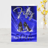 Elegant Velvet Blau und Silber 50. Geburtstag Karte (Gelbe Blume)