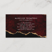 Elegant Velvet Burgundy Red Marble Agate Geode Visitenkarte (Rückseite)