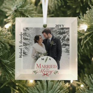 Elegant Verheiratet und Fröhliche Neuvermählte Ornament Aus Glas