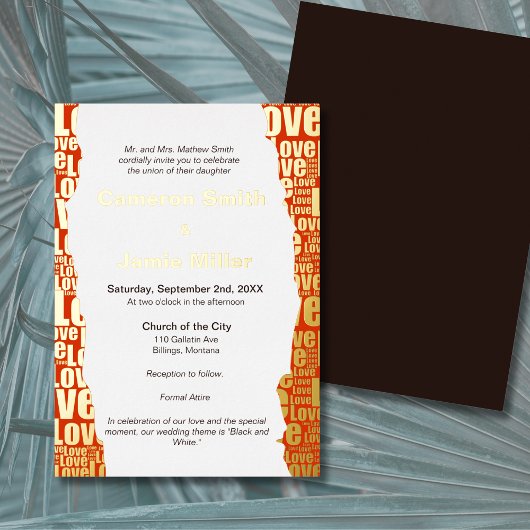 Elegant Vermilion Liebe Typografy Wedding Folieneinladung