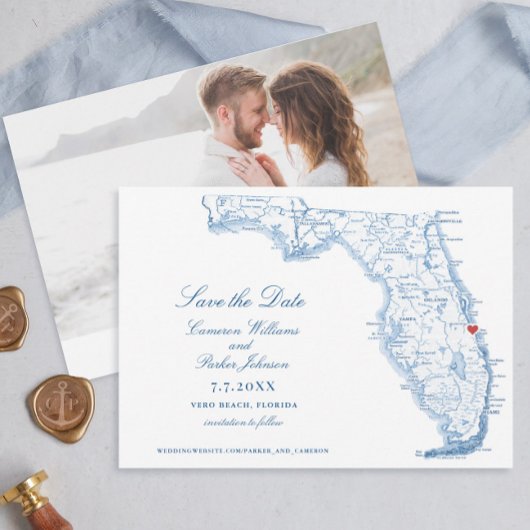 Elegant Vero Beach Florida Wedding Navy Karte