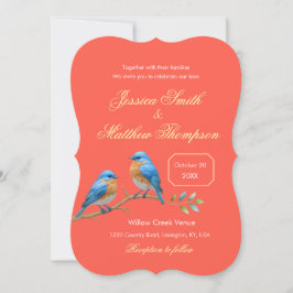 Elegant Verona Sunset Coral Bluebirds Wedding Einladung