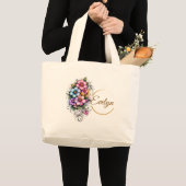 Elegant Vertical Flower Bouquet Illustration Jumbo Stoffbeutel (Vorderseite (Produkt))