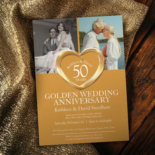 Elegant Vertical Golden 50th Wedding Anniversary Einladung