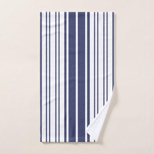 Elegant, vertikal, Streifen, marineblau, weiß Badhandtuch Set (Handtuch)