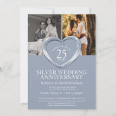 Elegant Vertikales Silber 25. Hochzeitstag Einladung (Vorderseite)