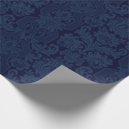 Elegant Verziert Blue Viktorianisch Damask Geschenkpapier (Ecke)