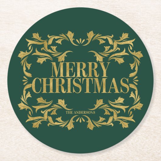 Elegant Verziert Gold Frohe Weihnachts-Untersetzer Runder Pappuntersetzer (Vorderseite)