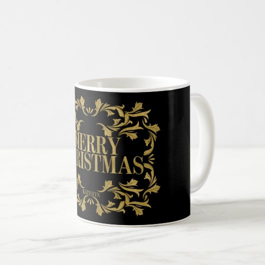 Elegant Verziert Gold Frohe Weihnachtskaffee Tasse (VorderseiteRechts)