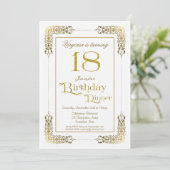 Elegant Verziert Gold Lace 18. Geburtstag Abendess Einladung (Stehend Vorderseite)