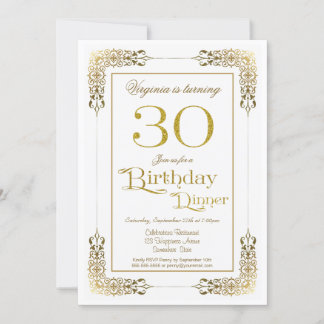 Elegant Verziert Gold Lace 30. Geburtstag Abendess Einladung