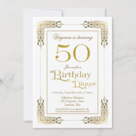 Elegant Verziert Gold Lace 50. Geburtstag Abendess Einladung