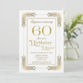 Elegant Verziert Gold Lace 60. Geburtstag Abendess Einladung (Stehend Vorderseite)