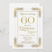 Elegant Verziert Gold Lace 60. Geburtstag Abendess Einladung (Vorne/Hinten)