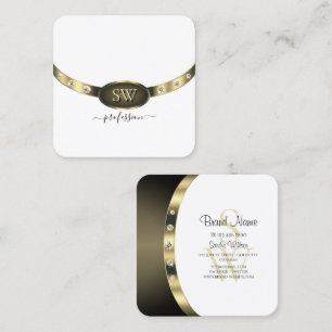 Elegant Verziert Gold Weiß Diamanten mit Monogramm Quadratische Visitenkarte