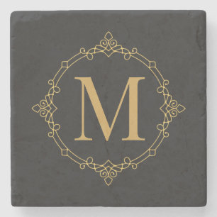 Elegant verzierte goldene RF-Monogramm Steinuntersetzer
