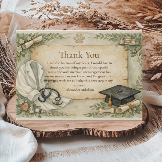 Elegant Veterinary White Coat Graduation Party Dankeskarte