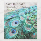 Elegant Vibrant Aquamarin Peacock Feather Save the Weinetikett (Einzelnes Label)