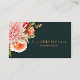 Elegant Vibrant Flowers on Dark Teal Visitenkarte