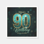 Elegant Vibrant Teal and Gold 90th Birthday Serviette (Vorderseite)