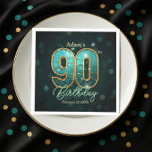 Elegant Vibrant Teal and Gold 90th Birthday Serviette