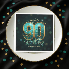 Elegant Vibrant Teal and Gold 90th Birthday Serviette