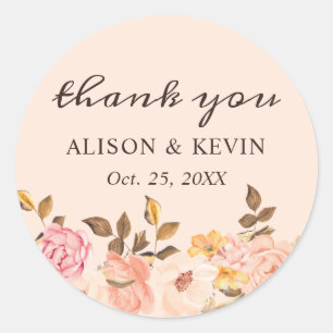 Elegant Victoria Blush Gold Floral Vielen Dank Runder Aufkleber