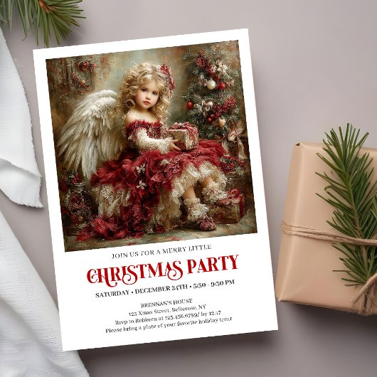 Elegant Victorian Angel Christmas Party Invitation Einladung