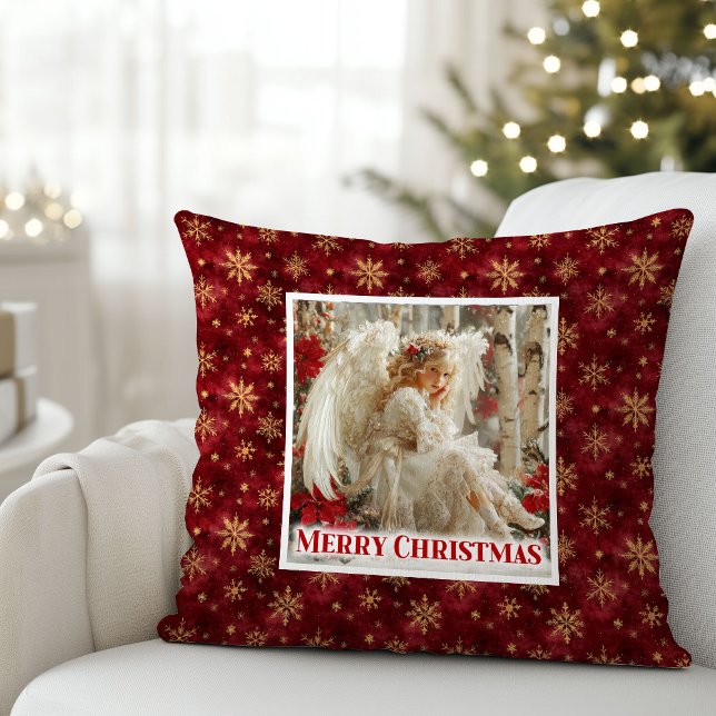 Elegant Victorian Angel Red Gold Decorative Xmas Kissen (Elegant Victorian Angel Red Gold Decorative Christmas Pillow

)