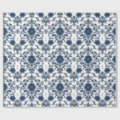 Elegant Victorian Damask Flower Pattern Navy Blue  Geschenkpapier (Flach)