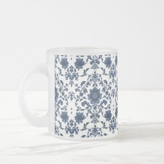 Elegant Victorian Damask Flower Pattern Navy Blue  Mattglastasse (Links)