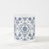 Elegant Victorian Damask Flower Pattern Navy Blue  Mattglastasse (Mittel)