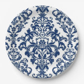 Elegant Victorian Damask Flower Pattern Navy Blue Pappteller (Vorderseite)