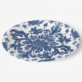 Elegant Victorian Damask Flower Pattern Navy Blue Pappteller (Schrägansicht)