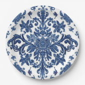 Elegant Victorian Damask Flower Pattern Navy Blue Pappteller (Vorderseite)