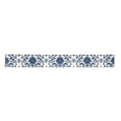 Elegant Victorian Damask Flower Pattern Navy Blue Satinband (Vorderseite)