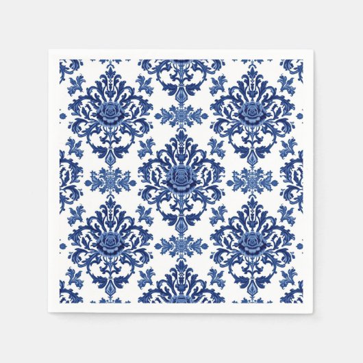 Elegant Victorian Damask Flower Pattern Navy Blue Serviette (Vorderseite)