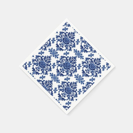 Elegant Victorian Damask Flower Pattern Navy Blue  Serviette (Ecke)