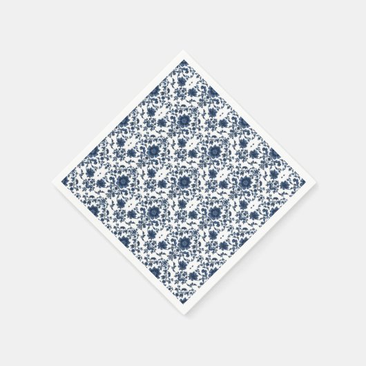 Elegant Victorian Damask Flower Pattern Navy Blue  Serviette (Ecke)