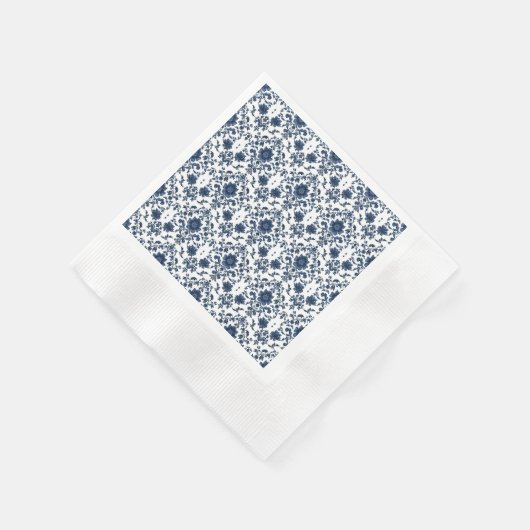 Elegant Victorian Damask Flower Pattern Navy Blue  Serviette (Ecke)