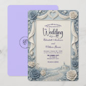 Elegant Victorian Dusty Blue Faux Embossed Rose Einladung (Vorne/Hinten)