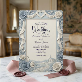 Elegant Victorian Dusty Blue Faux Embossed Rose Einladung