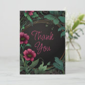 Elegant victorian moody dark green pink floral dankeskarte (Stehend Vorderseite)