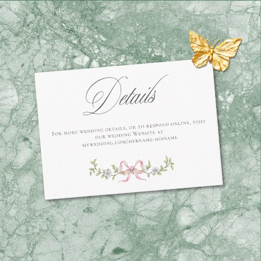 Elegant Victorian Pastel Floral Bow Wedding Detail Begleitkarte