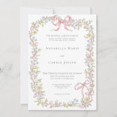 Elegant Victorian Pastel Floral Bow Wedding Einladung (Vorderseite)