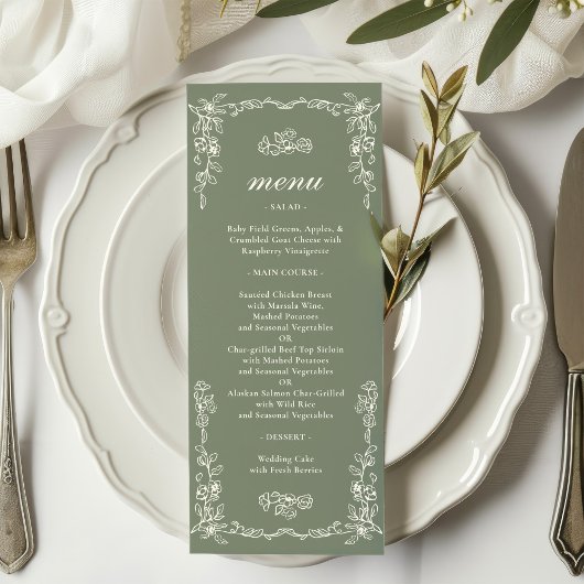 Elegant Victorian Sage Green Wedding Menükarte
