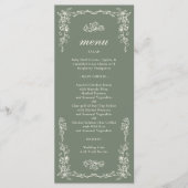 Elegant Victorian Sage Green Wedding Menükarte (Vorderseite)
