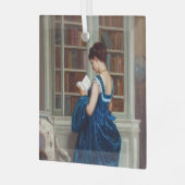 Elegant Victorian Woman Reading in Library  Ornament Aus Glas (Vorderseite links)