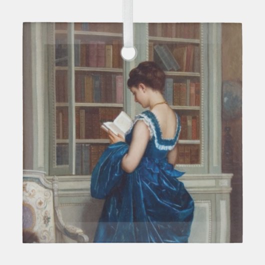 Elegant Victorian Woman Reading in Library  Ornament Aus Glas (Vorderseite)